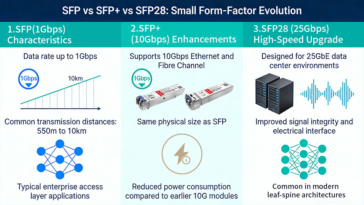 SFP vs SFP+ vs SFP28: Small Form-Factor Evolution