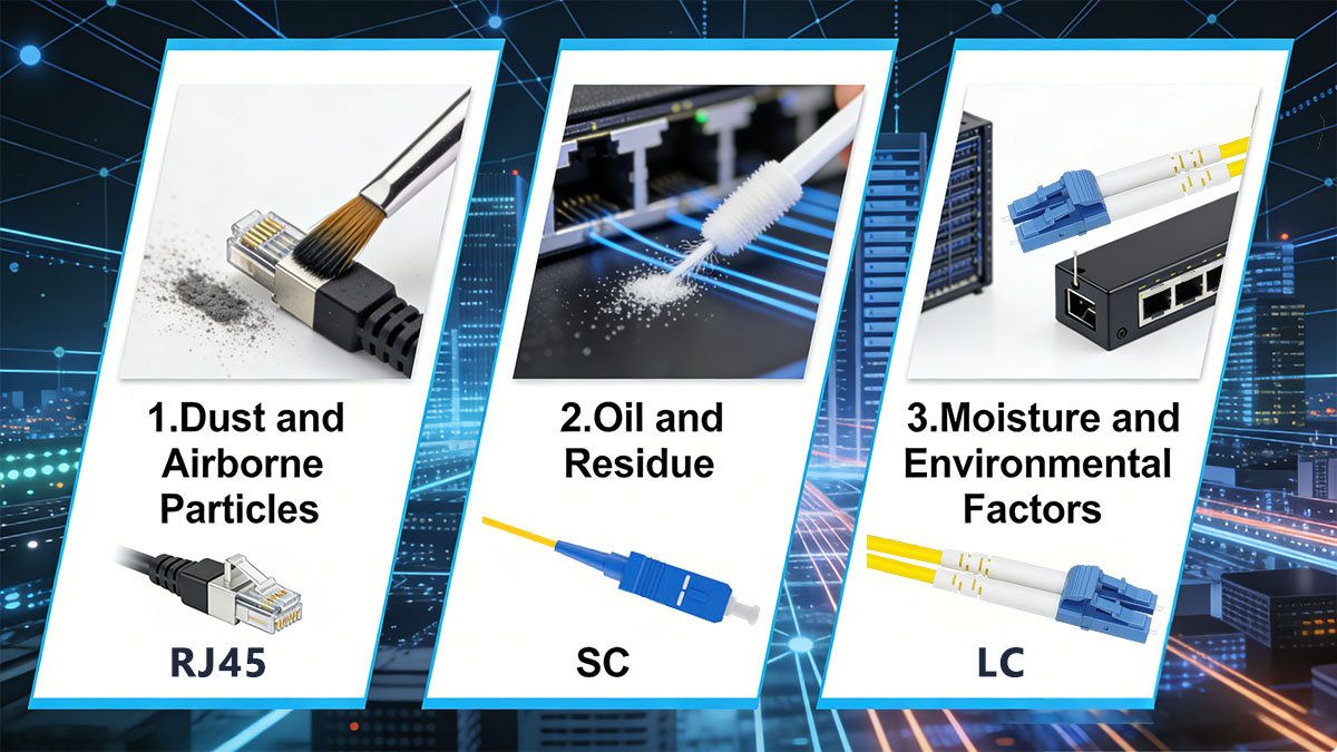 Common Types of Contaminants on Fiber Connectors