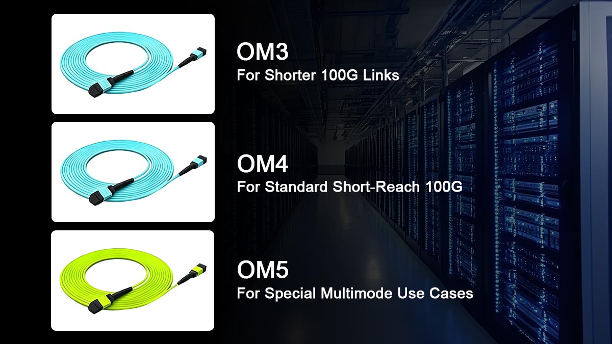 OM4 vs. OM3 vs. OM5 vs. SMF untuk 100G