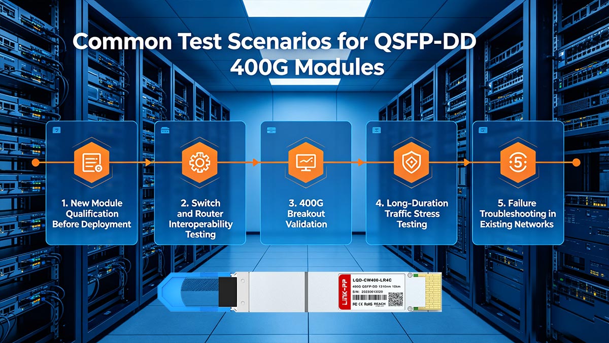 Cenários de teste comuns para módulos QSFP-DD 400G