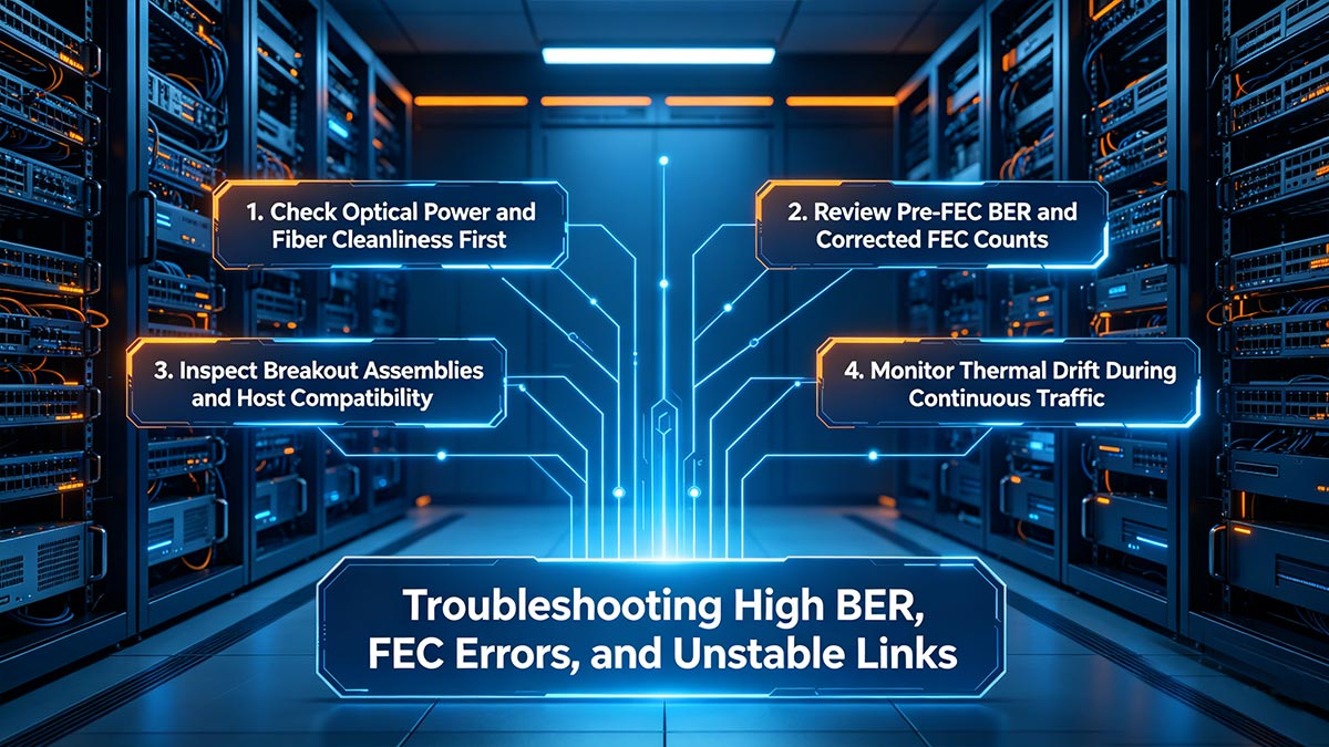 Solução de problemas de BER elevado, erros FEC e links instáveis