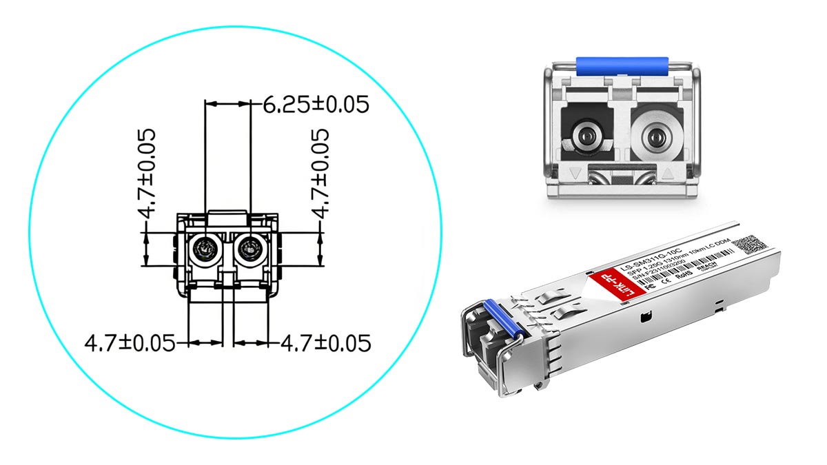 Dimensões e tolerâncias da interface do conector LC SFP