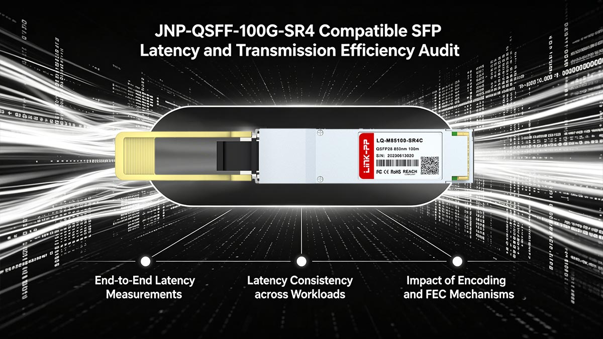 Audit de la latence et de l'efficacité de transmission des modules SFP compatibles JNP-QSFP-100G-SR4