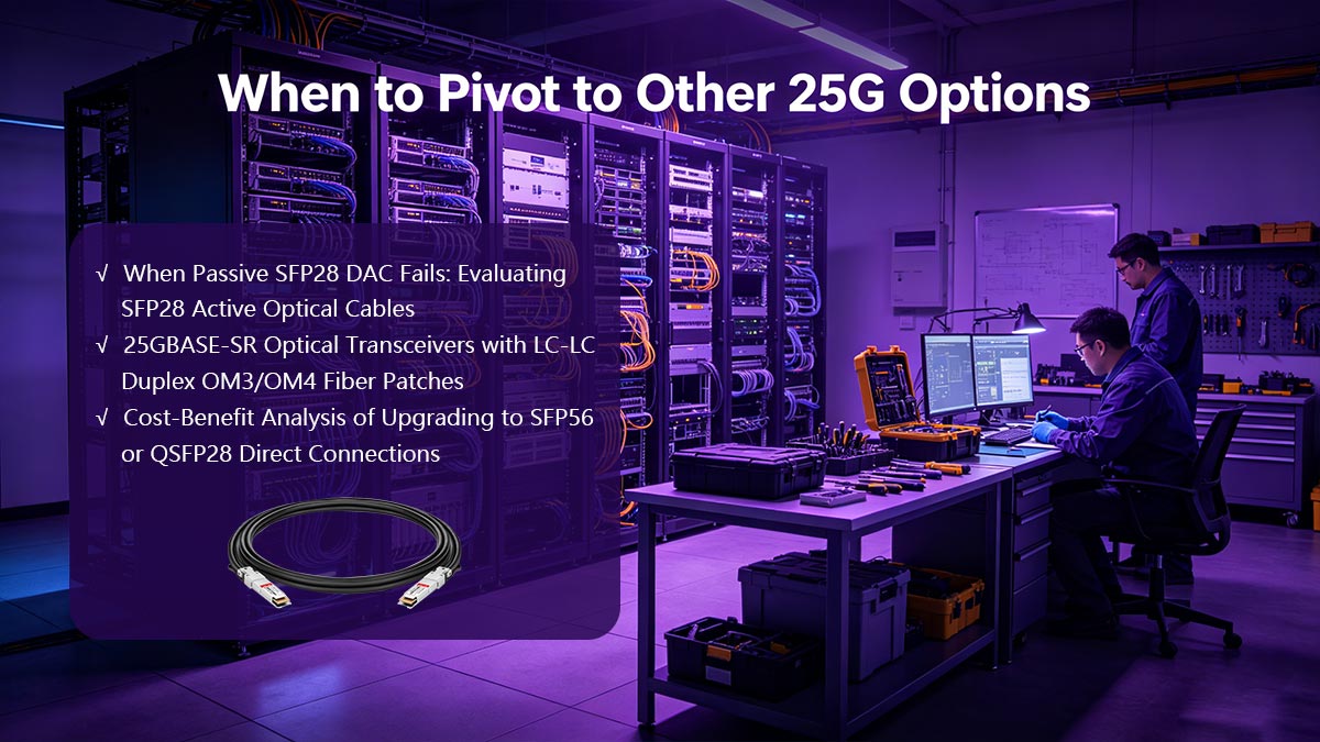 بدائل SFP28 DAC الاستراتيجية: متى يتم التحول إلى خيارات 25G الأخرى