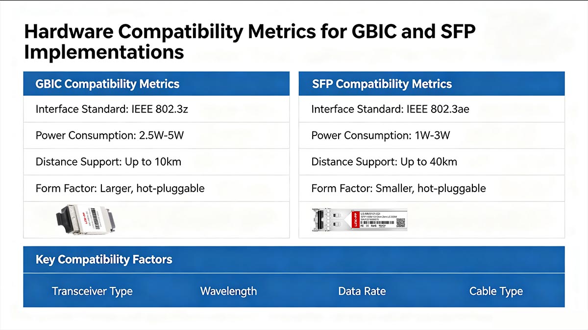 GBIC 및 SFP 구현에 대한 하드웨어 호환성 지표