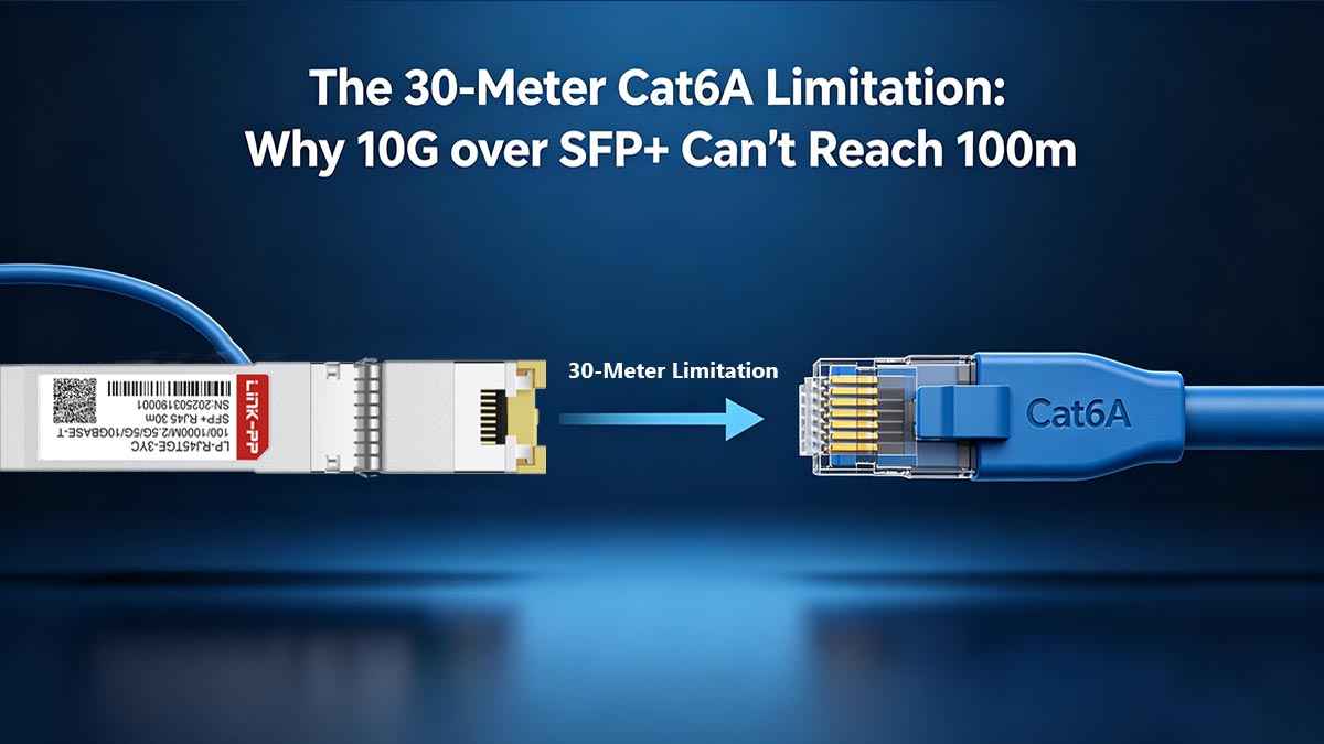 A limitação de 30 metros do Cat6A: por que o 10G sobre SFP+ não consegue alcançar 100 metros?