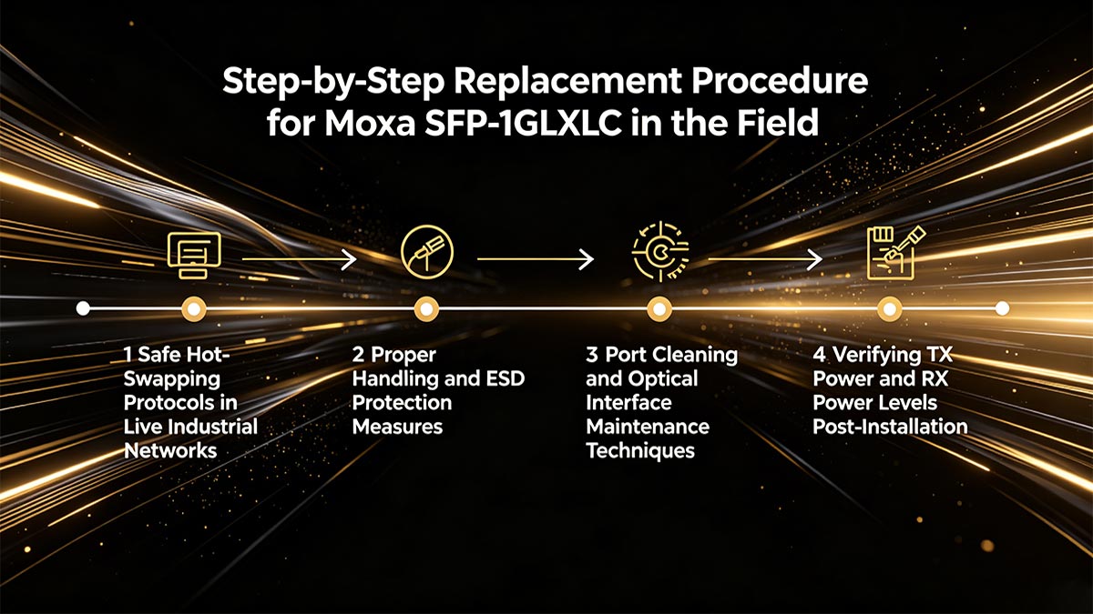 Procedimento passo a passo para substituição do Moxa SFP-1GLXLC em campo.