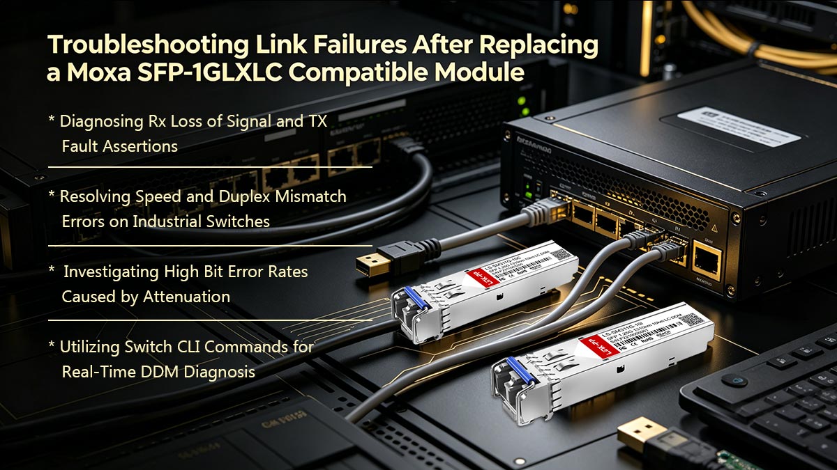 Solução de problemas de falhas de link após a substituição de um módulo compatível com Moxa SFP-1GLXLC