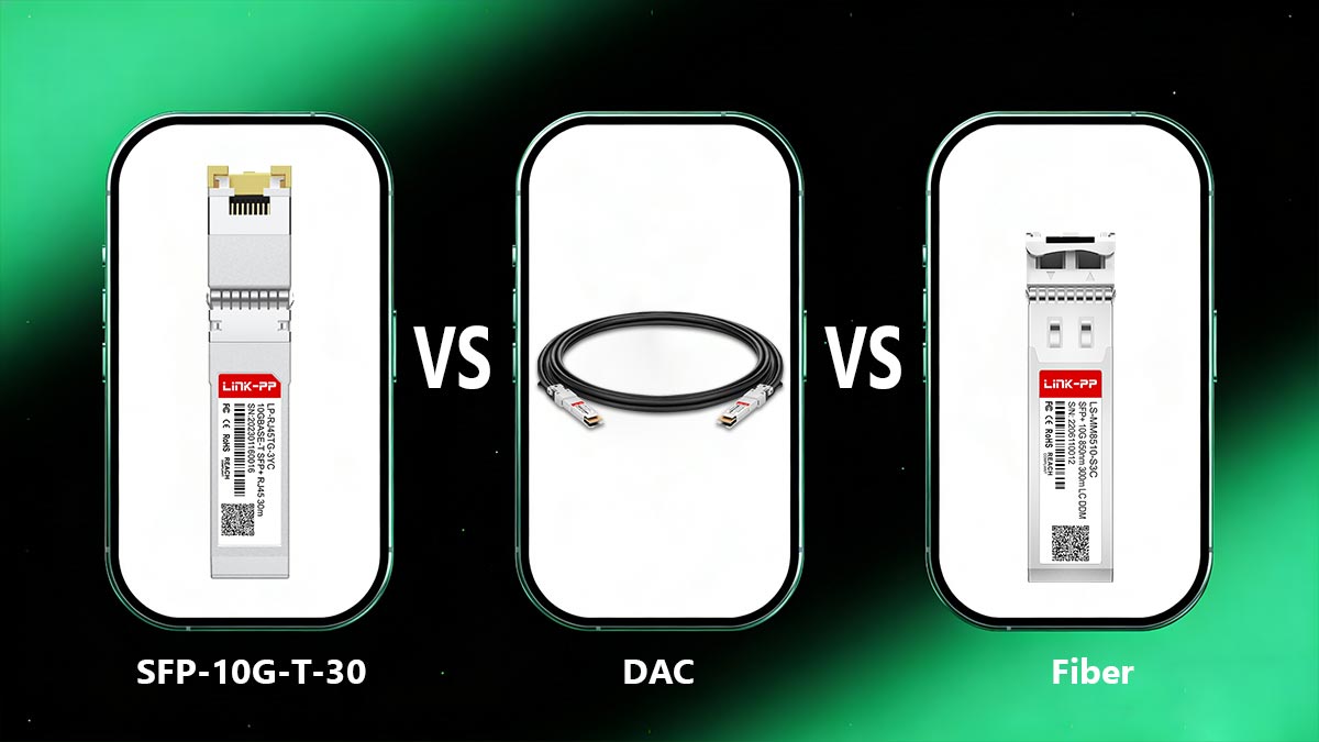 SFP-10G-T-30 frente a DAC frente a fibra: ¿Cuándo elegir cobre?