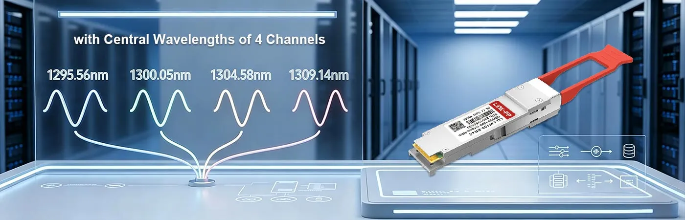 QSFP-ER4L-100G Module with Central Wavelengths of 4 Channels 1295.56nm, 1300.05nm, 1304.58nm and 1309.14nm