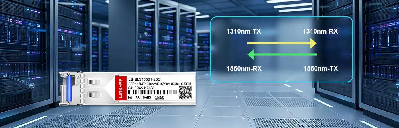 Module LS-BL315501-80C avec longueur d'onde d'émission de 1310 nm et de réception de 1550 nm.