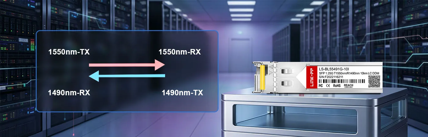 Módulo LS-BL55491G-10I com comprimento de onda de transmissão de 1550 nm e recepção de 1490 nm.