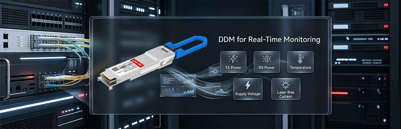 Modulo QSFP-40G-LR4-20 con DDM per il monitoraggio in tempo reale.