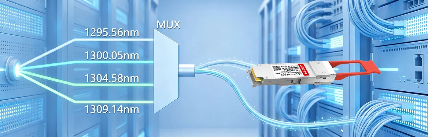 QSFP-ER4-100GM-Modul mit 1295.56 nm, 1300.05 nm, 1304.58 nm, 1309.14 nm Wellenlänge