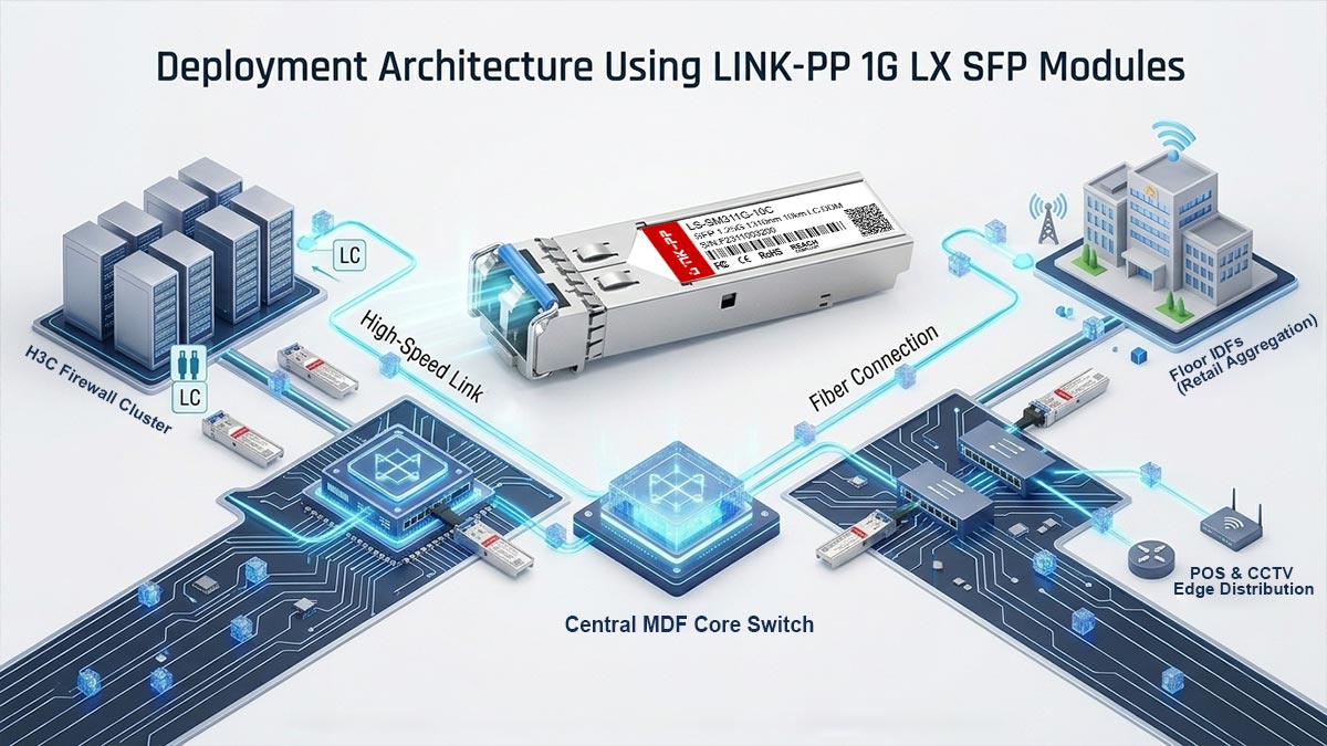 بنية النشر باستخدام LINK-PP وحدات SFP بسرعة 1 جيجابت/ثانية