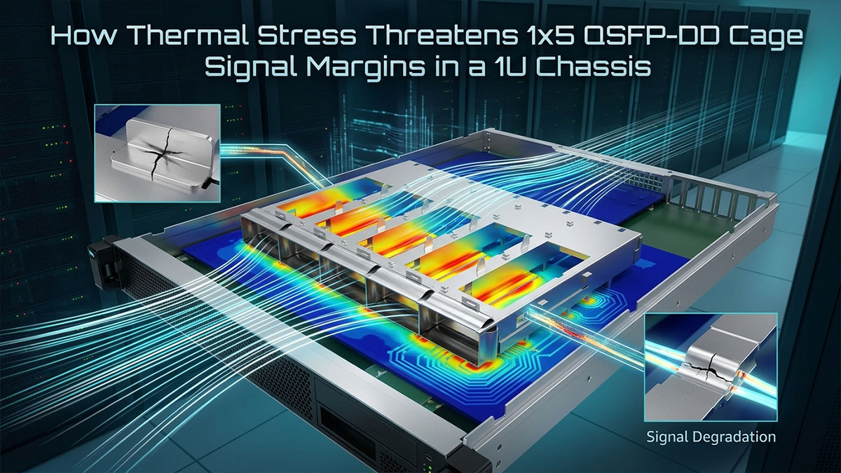 How Thermal Stress Threatens 1x5 QSFP-DD Cage Signal Margins in a 1U Chassis