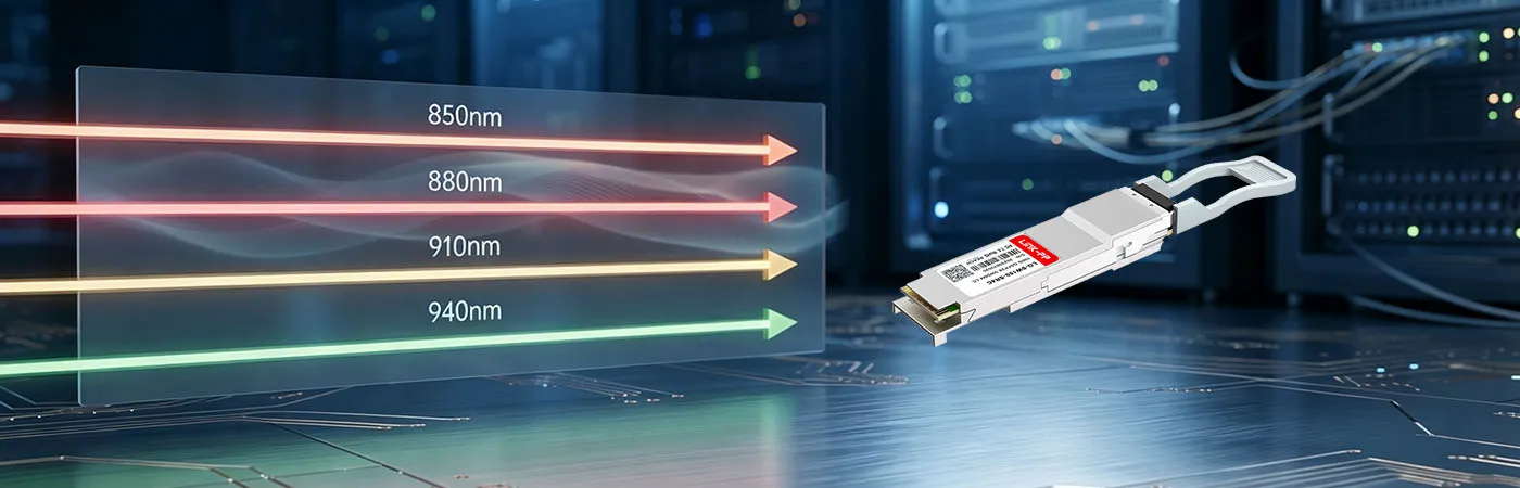 โมดูล FN-TRAN-QSFP28-BiDi ที่มีความยาวคลื่น 850nm, 880nm, 910nm และ 940nm