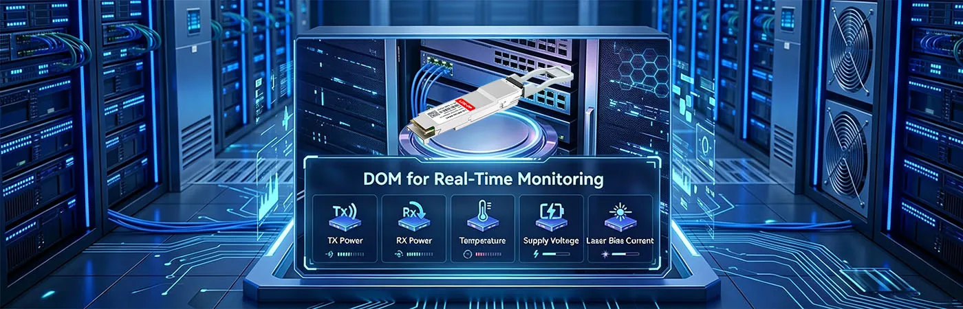 โมดูล FN-TRAN-QSFP28-BiDi พร้อม DOM สำหรับการตรวจสอบแบบเรียลไทม์