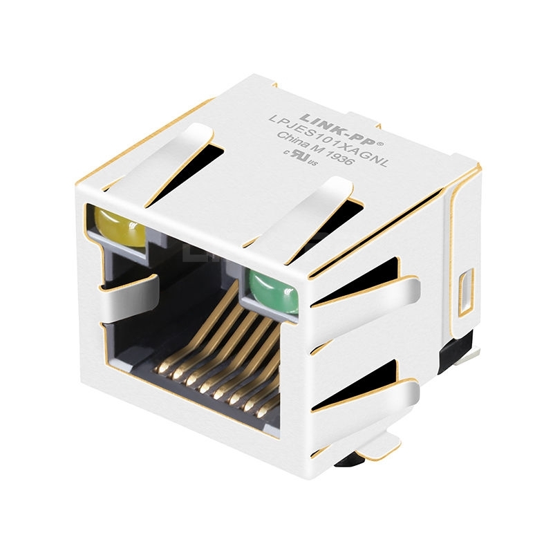 LPJES101XAGNL Right Angle RJ45 Female Connector without Integrated Magnetics Tab Up Yellow/Green Led