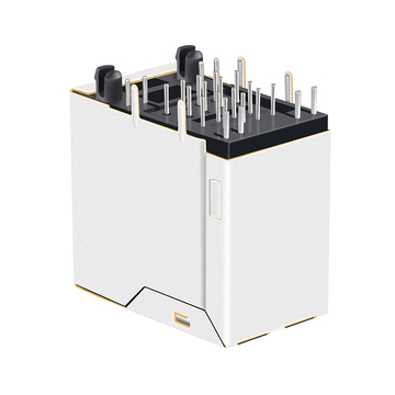 LPJE17208CNL Conector fêmea RJ45 de 2 portas e 1 entrada para placa de circuito impresso, sem LEDs e sem ímãs integrados (imagem 2).