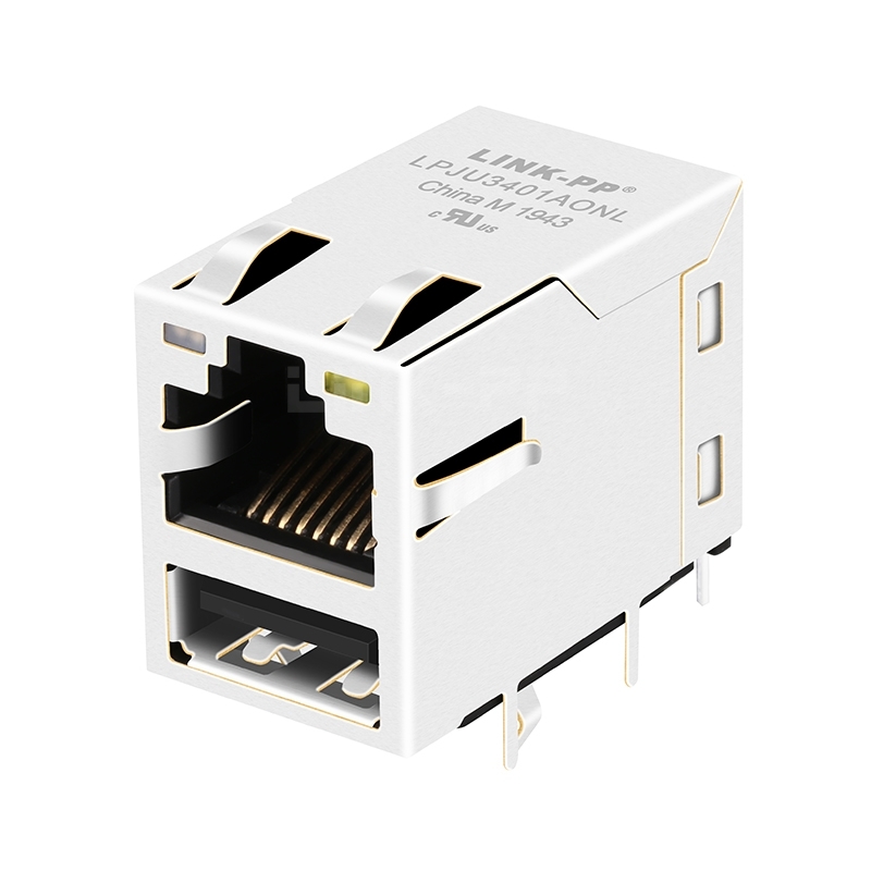Belfuse 08211X1T36-F Compatible LINK-PP LPJU3401AONL 10/100 Base-T Tab Up Orange&Green/Yellow LED with Single USB RJ-45 Connector Module