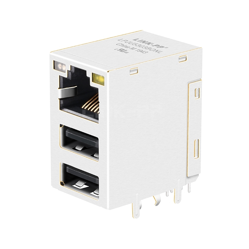 Pulse JW0-0013NL Compatible LINK-PP LPJU5303BONL 100/1000 Base-T rj45 magnetics connector With Dual USB Tab Up Green&Orange/Yellow LED