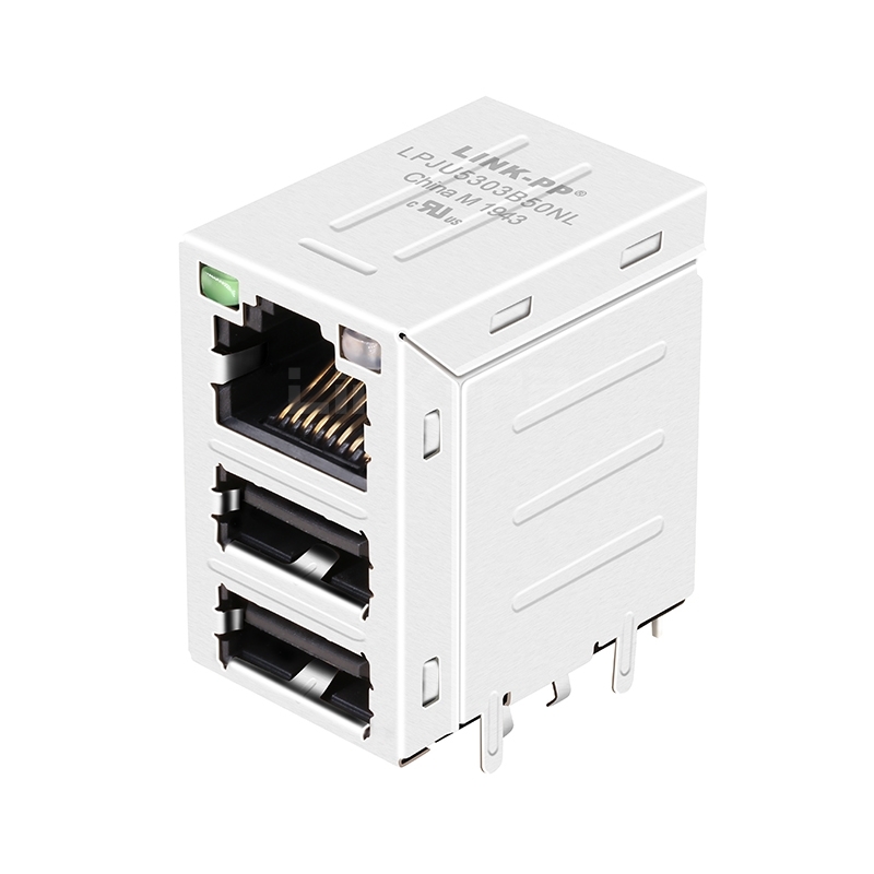 WE JW0-0006NL Compatible LINK-PP LPJU5303B50NL 10/100 Base-T RJ45 Magnetics Jack With Dual USB Tab Up Green/Green&Yellow LED