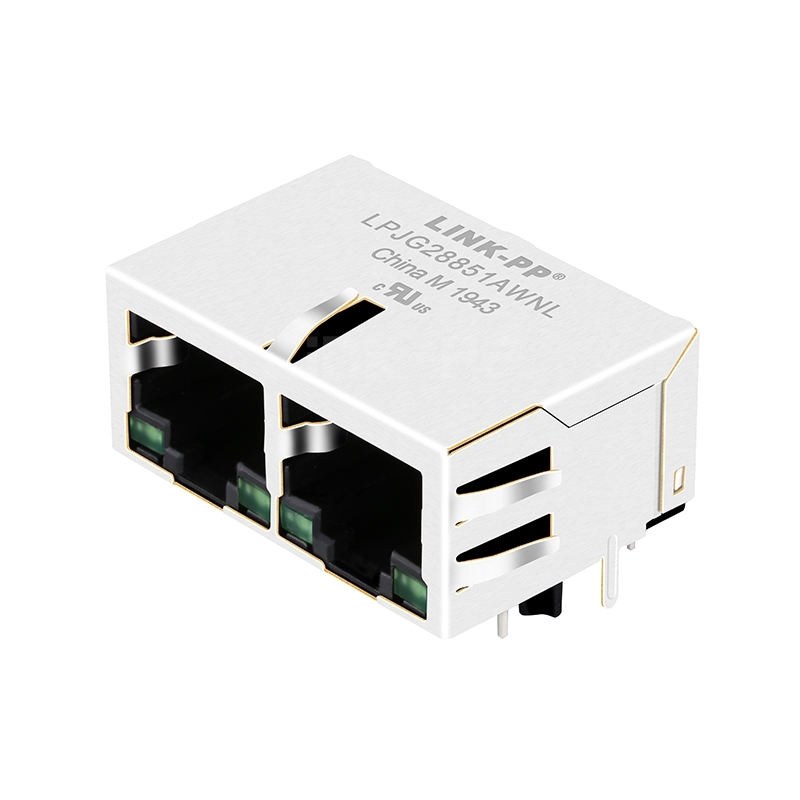 Pulse JG0-0024NL Compatible LINK-PP LPJG28851AWNL 10/100/1000 Base-T Tab Up Green/Green LED 1x2 Port Integrated Magnetic Jacks