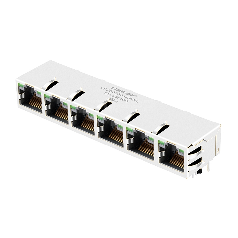 Pulse JG0-0027NL Compatible LINK-PP LPJG68851AWNL 100/1000 Base-T Tab Up Green/Green Led 1x6 Port RJ45 Connectors Magnetics
