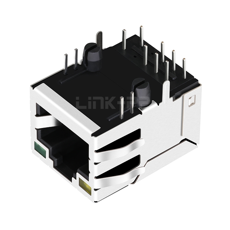 LPJ16258ADNL RJ45 Connector with 10/100 Base-T Integrated Magnetics Jack For PoE Application Single Port Tab Up Yellow/Green Led
