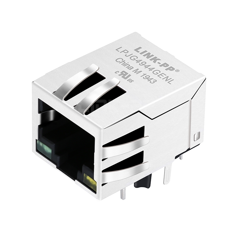 LPJG4944GENL 100/1000 Base-T Tab Down Green/Yellow Led Single Port Cat5e RJ45 Magnetic Jack