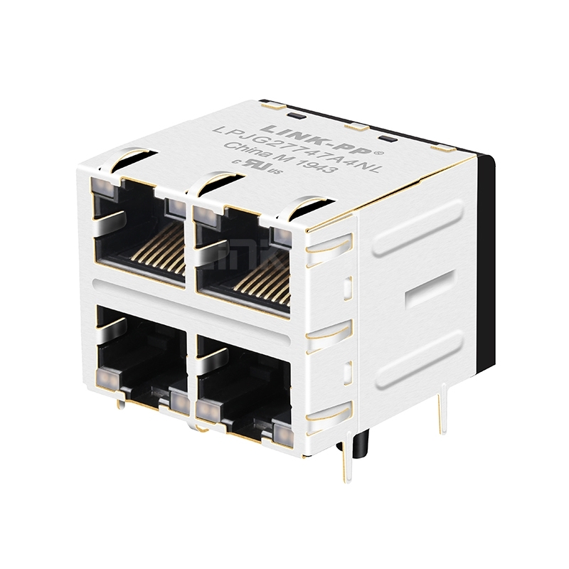 LPJG27747A4NL 100/1000 Base-T 2x2 Port Stacked RJ45 Connectors Green&Yellow/Green&Yellow Led