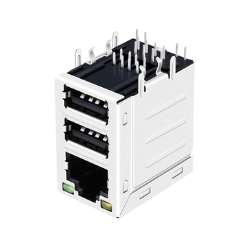 Разъем RJ45 LPJE302BGNL с двумя USB-портами (без магнитов), желтый/зеленый светодиод (изображение 2).