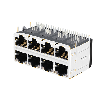 Belfuse 0810-2H4R-28-F Compatibile LPJ47312A43NL 10/100 Base-T RJ45 2x4 porte con connettori magnetici, linguetta verso l'alto, LED verde e giallo/verde e giallo, immagine 2