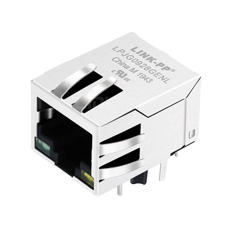 LPJG0928GENL 100/1000 Base-T Tab Down Green/Yellow Led Single Port POE RJ45 Socket Connector