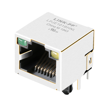 LPJE101BHNL 1x1 shielded rj45 modular jack without magnetics tab up green yellow led