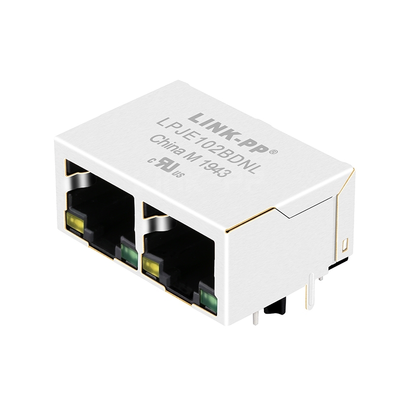 LPJE102BDNL Tab Down Yellow/Green LED 1X2 Port RJ45 Modular Jack without Magnetics