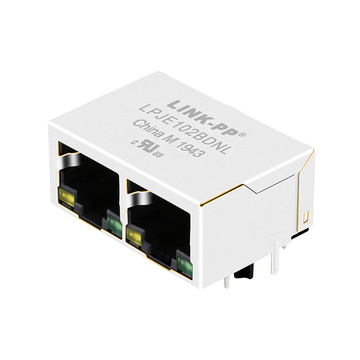 LPJE102BDNL 1X2 Port RJ45 Modular Jack without Magnetics Tab Down Yellow/Green LED