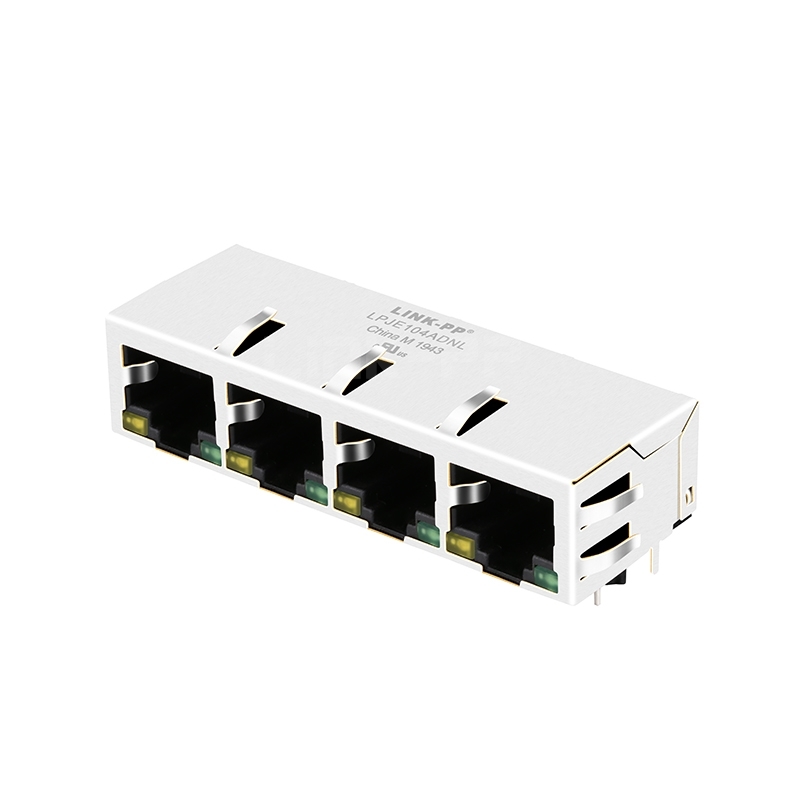 LPJE104ADNL Tab Down Yellow/Green LED 1X4 Port Ethernet RJ45 Jack without Integrated Magnetics
