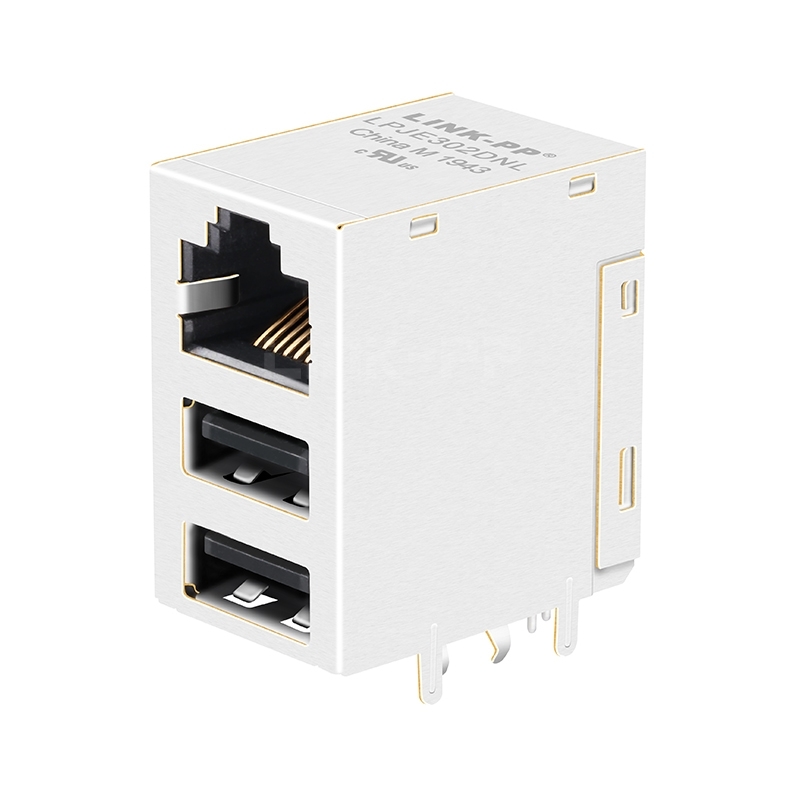 LPJE302DNL Tab Up Dual USB RJ45 Connector Without LED Without Integrated Magnetics