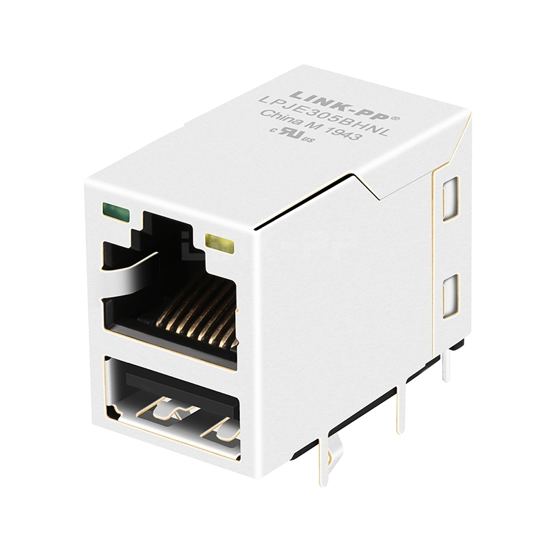 LPJE305BHNL Green/Yellow LED Tab Up Single USB RJ45 Connector Without Integrated Magnetics