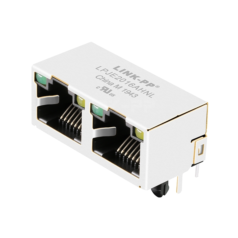 LPJE2016AHNL Tab UP Green/Yellow LED Side Entry PCB 1X2 Port RJ45 Jacks Without Integrated Magnetics