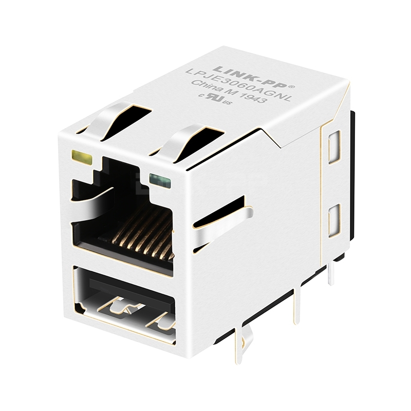 LPJE3060AGNL Yellow/Green LED Tab Up Single USB RJ45 Connector Without Integrated Magnetics