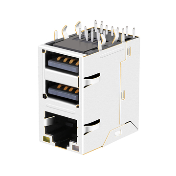 LPJU4101AONL 10/100 Base-T Green&Orange/Yellow LED Tab Up Dual USB RJ45 Connector image 2