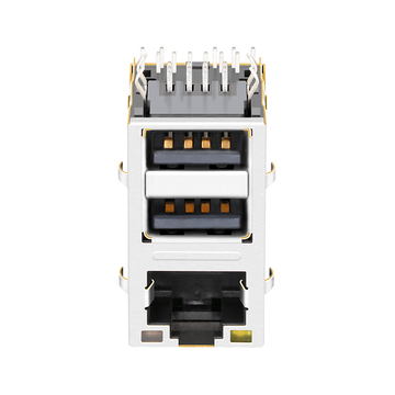 Belfuse 08C2-1X1T-03 Compatibile con LPJU4101AONL 100 Base-T RJ45 MagJack con doppia porta USB, linguetta verso l'alto, LED verde e arancione/giallo, immagine 5