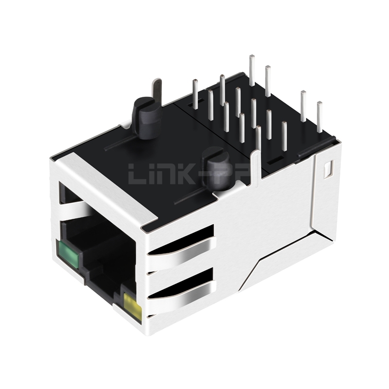 0875-1D1T-P2 10/100 Base-T Tab Up Single Port Rj45 jack Integrated Connector With Yellow/Green Led
