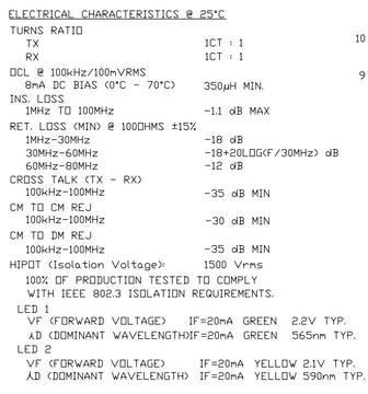 0875-1D1T-P2 10/100 Base-T Tab Up Однопортовый разъем RJ45 со встроенным разъемом и желто-зеленым светодиодом (изображение 3)