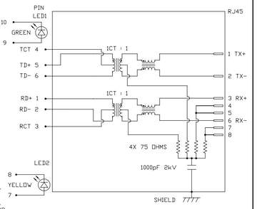 0875-1D1T-P2 10/100 Base-T Tab Up Однопортовый разъем RJ45 со встроенным разъемом и желто-зеленым светодиодом (изображение 4)