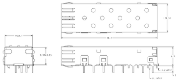 TE 2227303-1 Connettore SFP a gabbia, foro passante ad angolo retto, 4 Gb/s, senza guida di luce, immagine 2