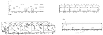 TE 1658744-3 SFP 1X4 CAGE Assembly 4 Gb/s EMI Springs Through Hole Press-Fit Mount image 2